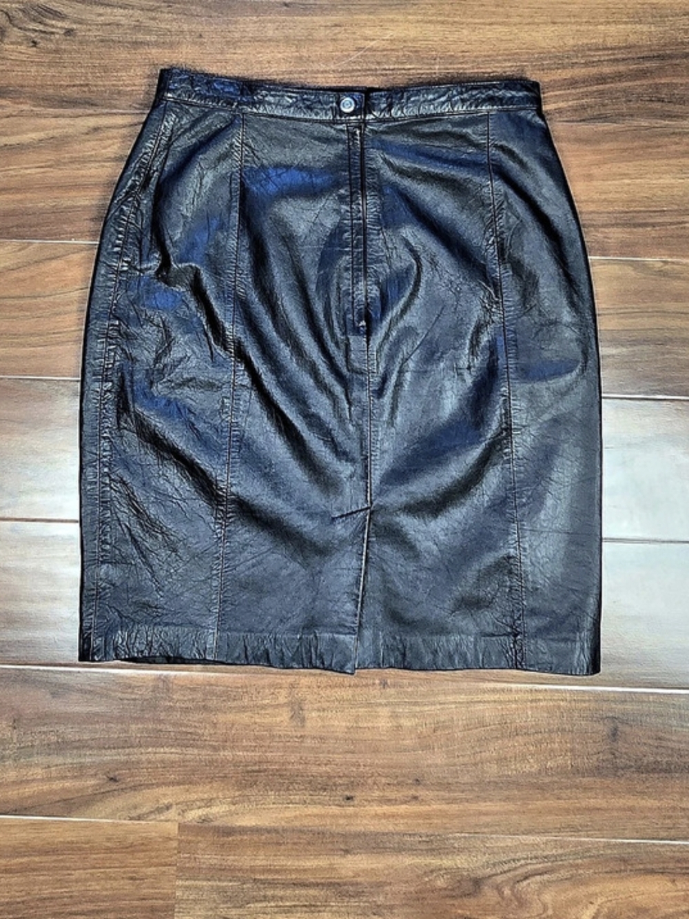 Vtg Express Black 100% Genuine Leather Mini Skirt Size 11/12